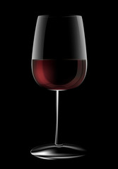 Glass of red wine on black background. Vector illustration.
