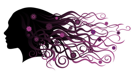 silhouette de fille avec des fleurs dans les cheveux