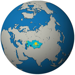 kazakhstan flag on globe map