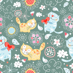 Seamless pattern of cat lovers