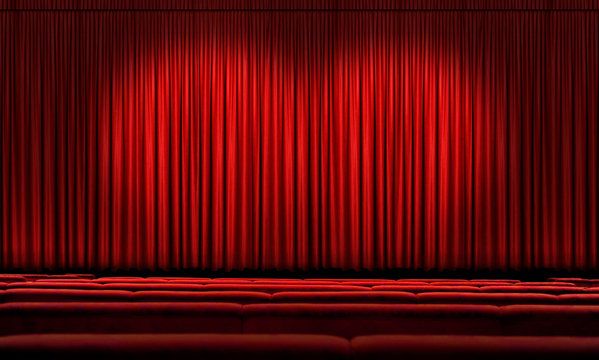 Large Red Curtain With Spotlights