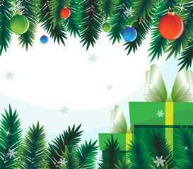 Gift boxes on the background of fir branches