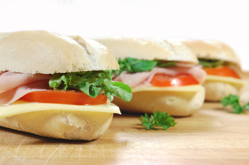 Large sub sandwiches closeup