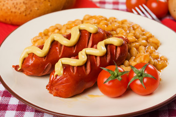 Sausage with beans and mustard
