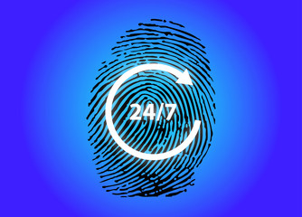 Fingerprint with Twenty four hour service sign-vector