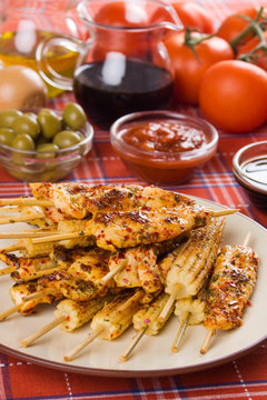 Grilled chicken meat and baby corn
