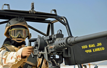 An M2 50 cal. Machinegun on a Desert Patrol Vehicle.