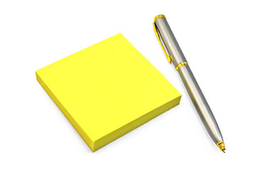 Yellow paper with a silver pen