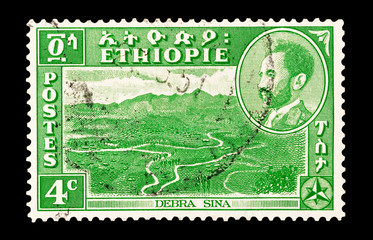 Ethiopian mail stamp featuring the Debra Sina landscape