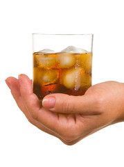 Carbonated water with ice in a glass