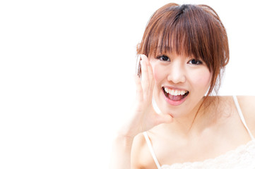 Fototapeta premium a portrait of beautiful asian woman cheering