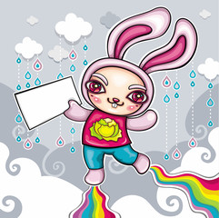 Vector illustration of cute bunny character.  Superhero