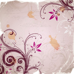 Grunge background with floral element