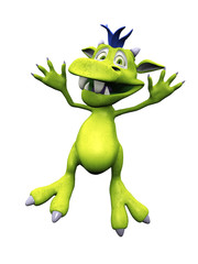 Cute cartoon monster jumping for joy.