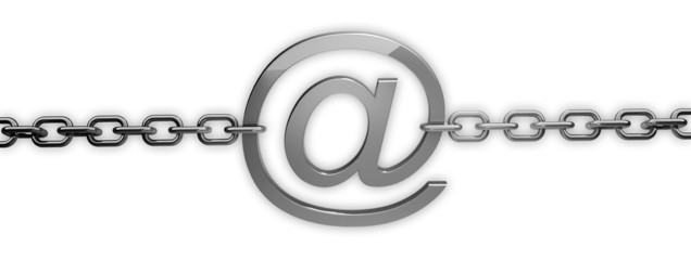 email symbol with chain on white background 3D