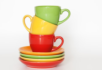 Three colored cups