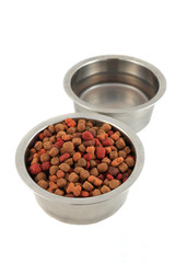 Bowls of dogfood and water