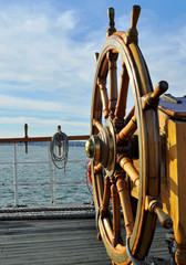 The Wooden Steering Wheel of a Tall Sailing Ship.