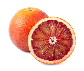 Full and half of blood red oranges