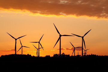 Silhouette of wind power station