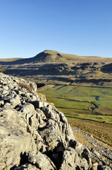 Ingleborough with blue sky in Yorkshire Dales
