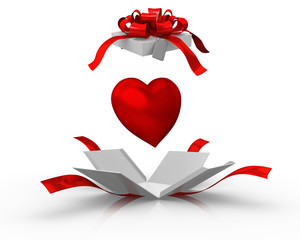 Open gift box with a heart