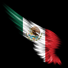 Abstracte vleugel met de vlag van Mexico op zwarte achtergrond