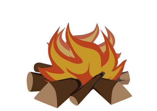Blazing campfire on a white background