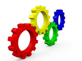 Multicolored Gears in red, yellow, green and blue