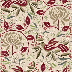 Seamless Bird and Berry Pattern