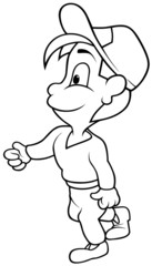 Sitting Boy - Black and White Cartoon illustration