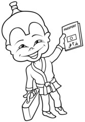 Japanese and Passport - Black and White Cartoon illustration