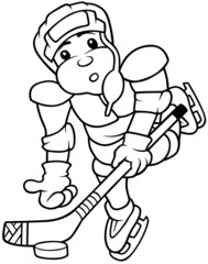 Hockey Player - Black and White Cartoon illustration