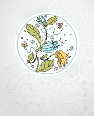 floral circle with fantasy hand drawn flowers