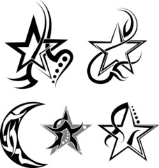 Star, Moon Tribal Tattoo