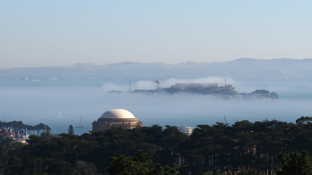 Time lapse Alcatraz cloudy day. Pan movement