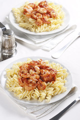 Pasta with tomato and shrimps