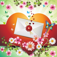 Envelope with hearts and flowers  for Valentine's day
