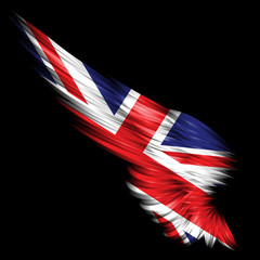 Abstract wing with United Kingdom flag on black background