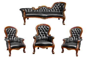 set of luxury black leather armchair isolated