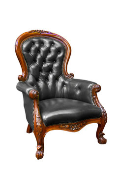 Luxury Black Leather Armchair Isolated