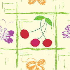 Stoffe zum Nähen Seamless pattern with cherry, butterfly and leaf
