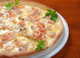 Italian pizza  on plate.seafoods