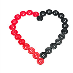 Red and black button heart - love sewing, isolated