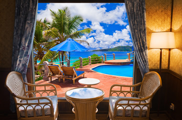 Hotel room and beach landscape