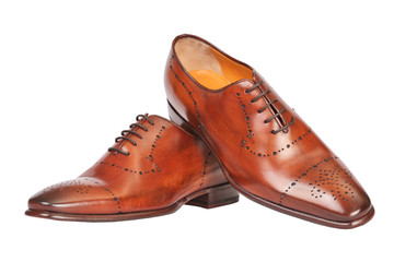 Pair of brown male classic shoes isolated on white background