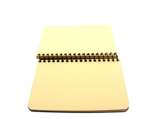 A blank notebook on a white background with copy space