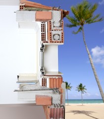 facade wall cross section real of brick blocks