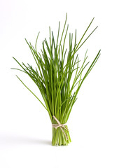 chives tied on white background