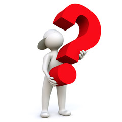 3D Man holding question mark